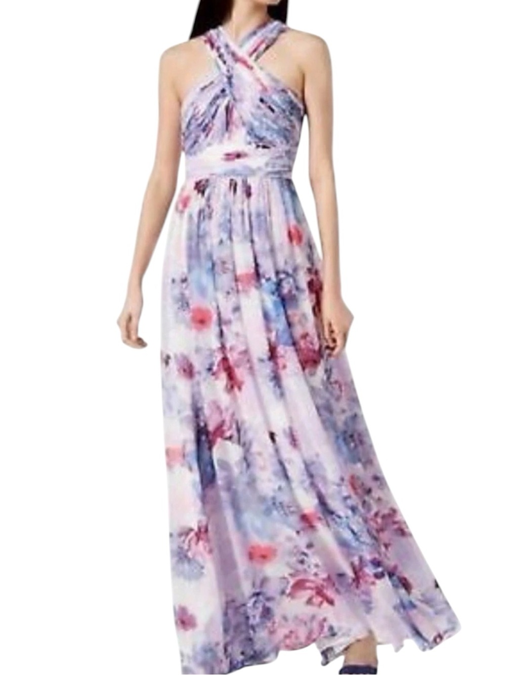 Calvin Klein Purple & White Floral Chiffon Maxi Dress Size 8